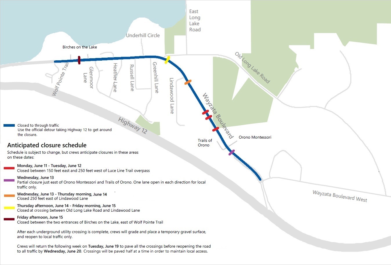 Crossing locations during the closure – Week of June 11 Crossing locations during the closure - Week of June 11