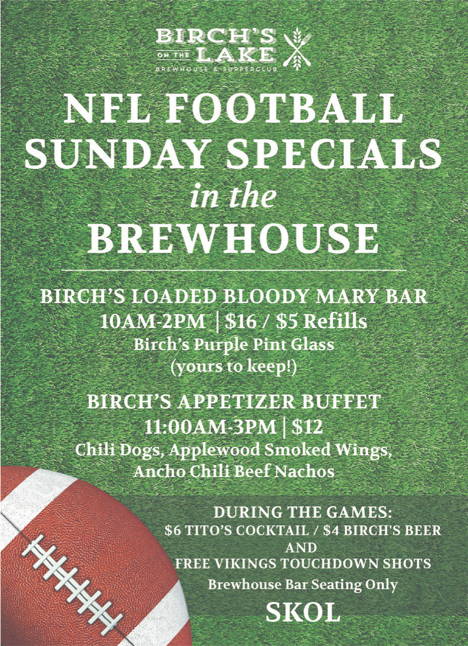 NFL Football Sunday Specials in the Brewhouse.