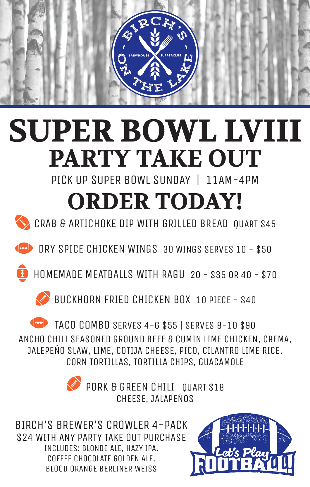 Super Bowl Sunday Party Take Out