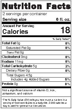 Ginger Ale Seltzer Nutrition Label